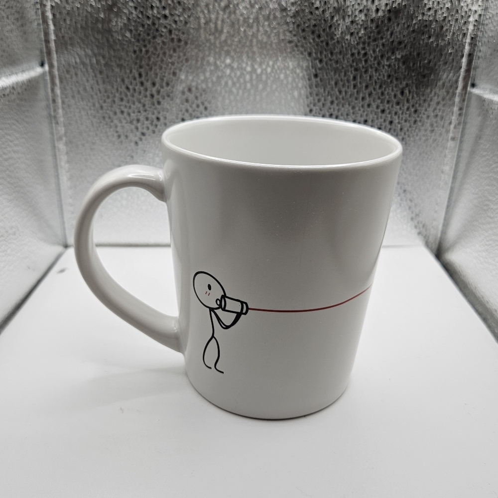 "Treat It With Love" Can And String Phone Retro Love Red and White Ceramic Mug